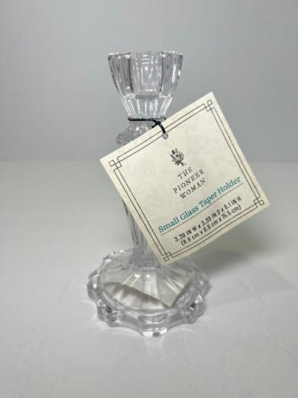 Pioneer Woman Decorative Clear Glass Taper Candle Holder - Small 6.1" New
